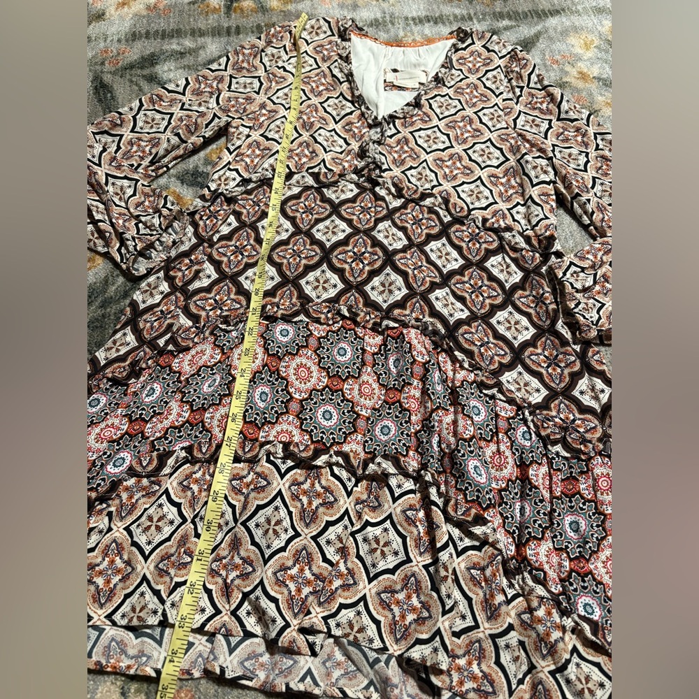 Anthropologie Tiered V-Neck Mini Dress Womens Medium Long Sleeve Boho - Picture 5 of 10